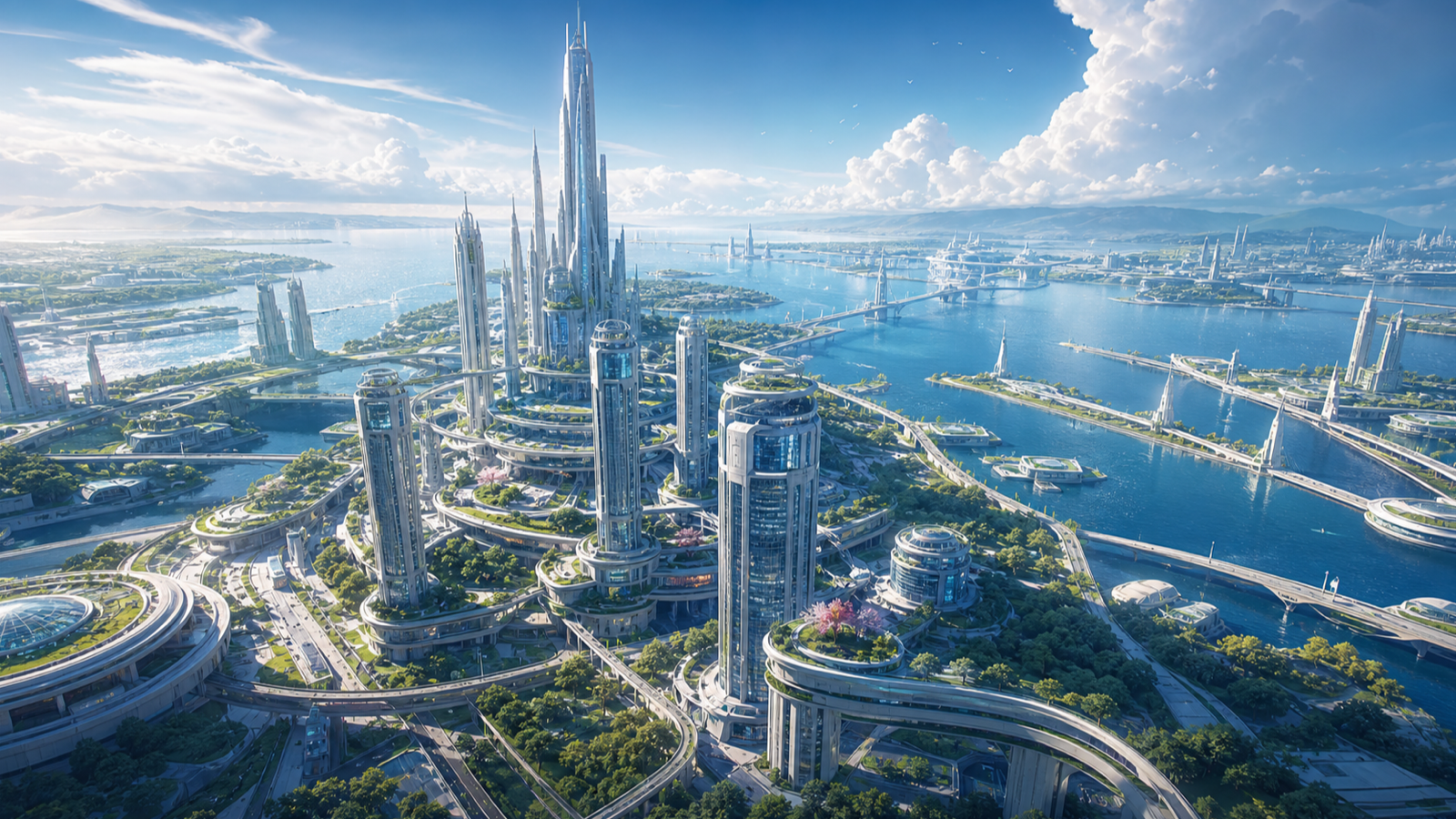 Bay City at night during an unknown emergency, with an empty futuristic transit corridor and distant red alarm glow, disturbed by an unclassified threat beyond the skyline, without text or people